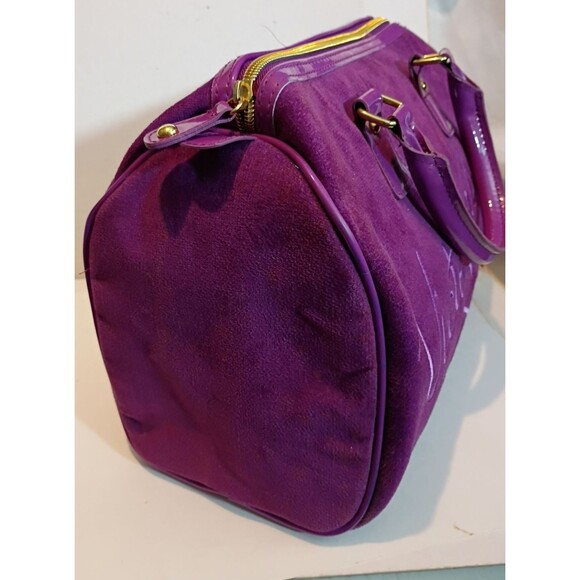 Victoria Secret Purple Velour Suede Like Handbag Y2K - Picture 3 of 10